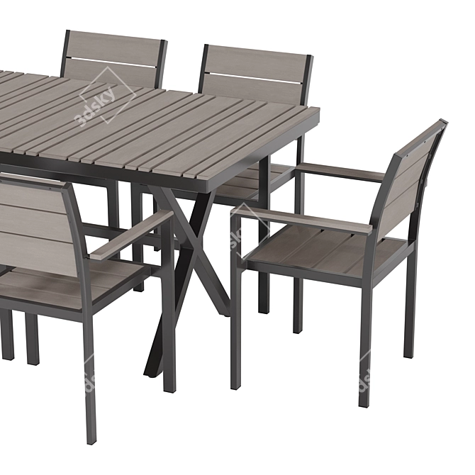 Teak Metal Dining Furniture Set 3D model image 3