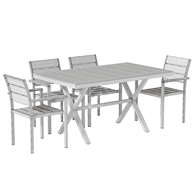 Teak Metal Dining Furniture Set 3D model image 7