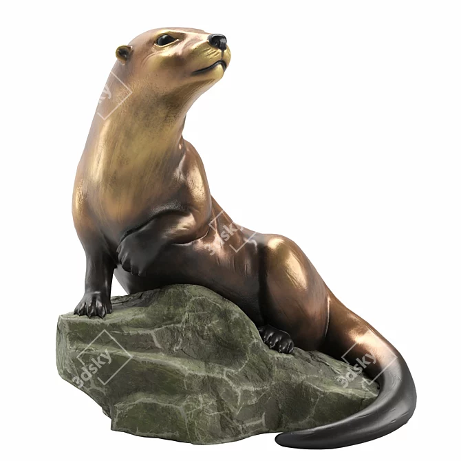 Bronze Otter Garden Sculpture 3D model image 1