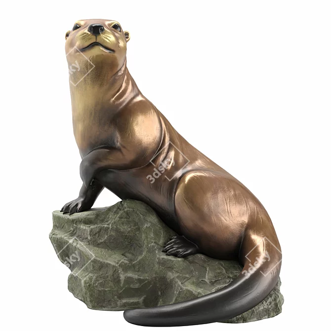 Bronze Otter Garden Sculpture 3D model image 2