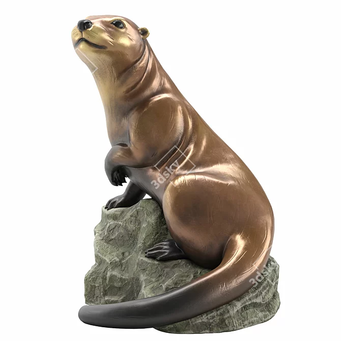 Bronze Otter Garden Sculpture 3D model image 3