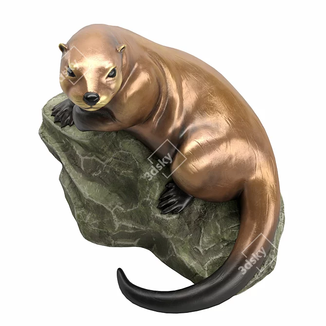 Bronze Otter Garden Sculpture 3D model image 5