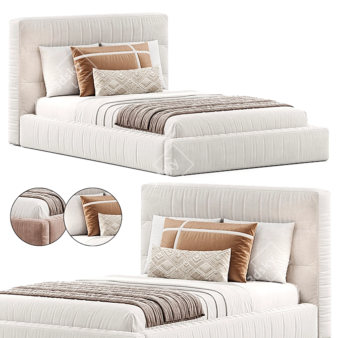 Elegant Hudson Upholstered Bed 3D model image 3