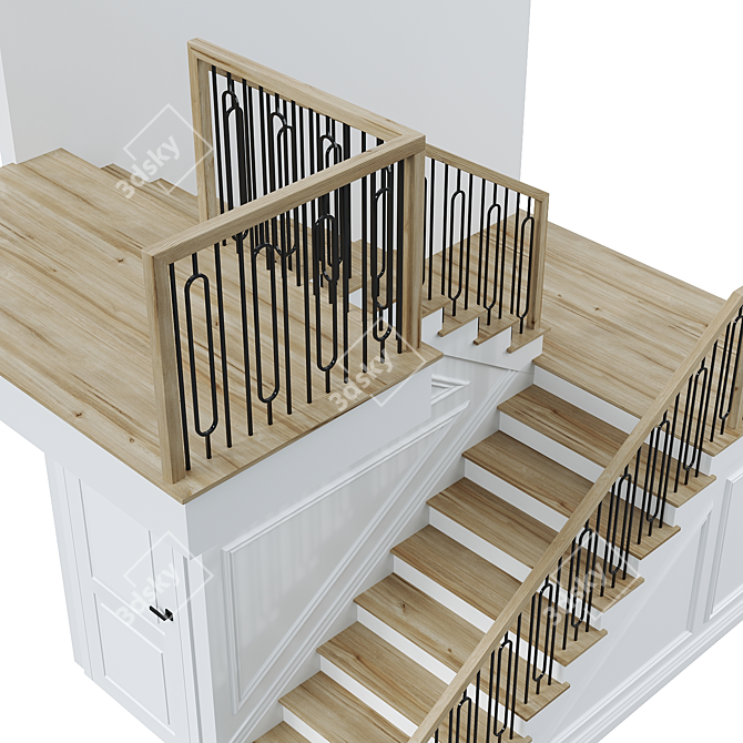 Elegant Neoclassical Metal-Wood Staircase 3D model image 2