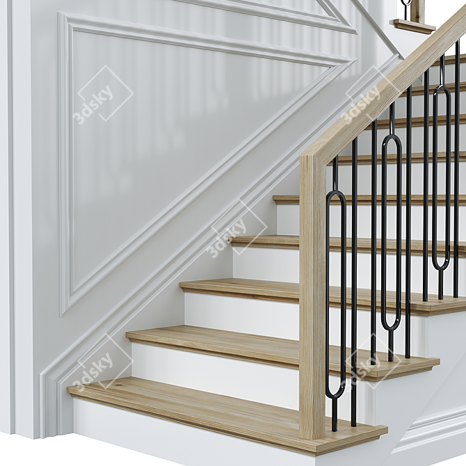 Elegant Neoclassical Metal-Wood Staircase 3D model image 3