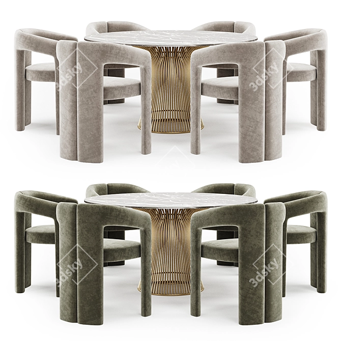 Sleek Dining Set with Platner Table 3D model image 1