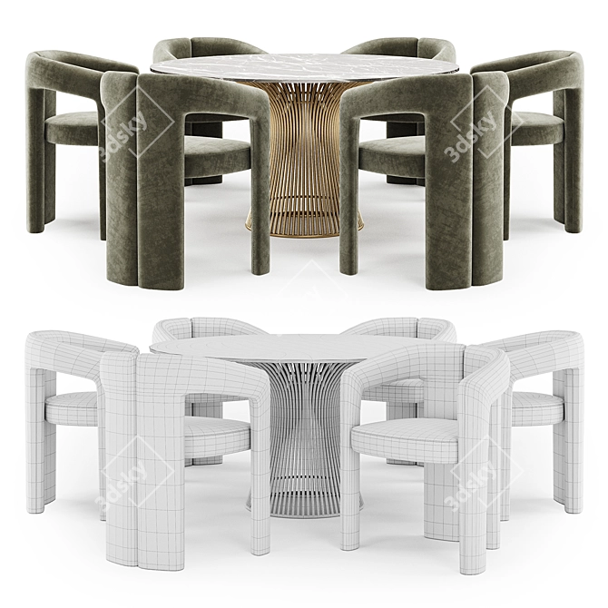 Sleek Dining Set with Platner Table 3D model image 4