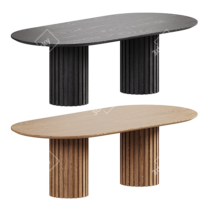 Modern Oak Oval Dining Table 3D model image 1