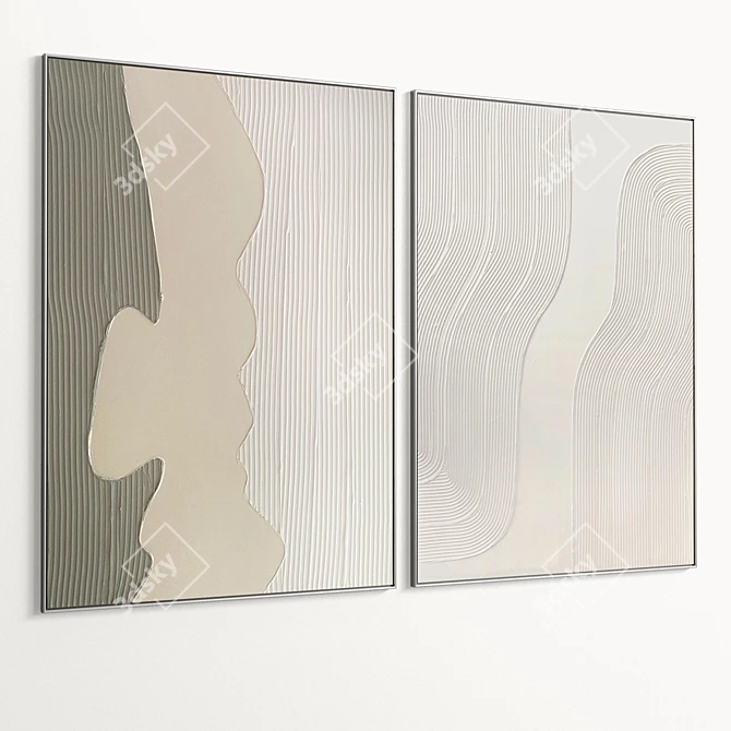  Plaster Dual Photo Frame with Texture Variations 3D model image 4