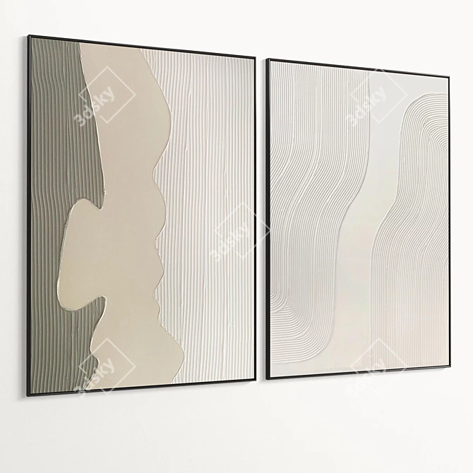  Plaster Dual Photo Frame with Texture Variations 3D model image 6