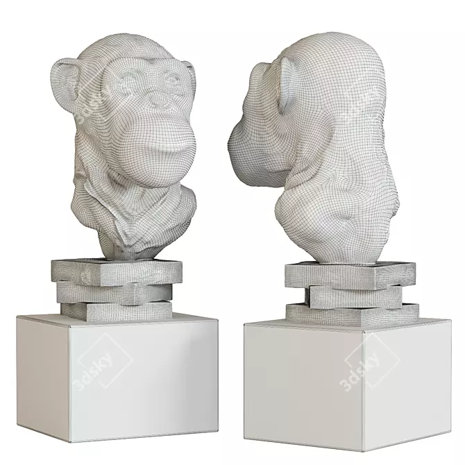 Chimpanzee Sculpture Figurine 3D model image 2