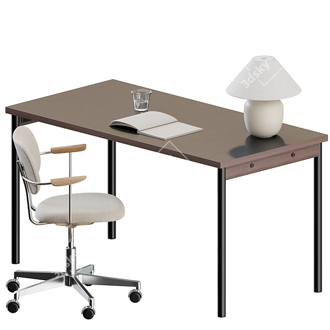 Scandinavian Style Workspace Set with Chair 3D model image 1