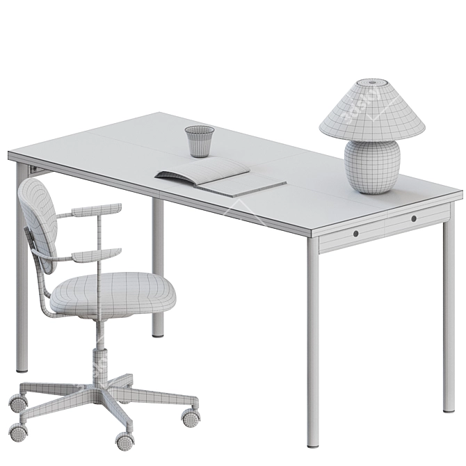 Scandinavian Style Workspace Set with Chair 3D model image 3