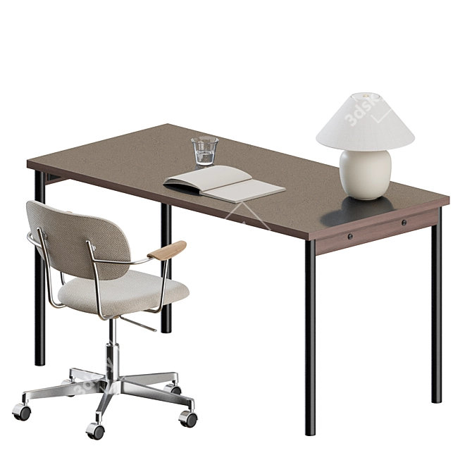 Scandinavian Style Workspace Set with Chair 3D model image 4