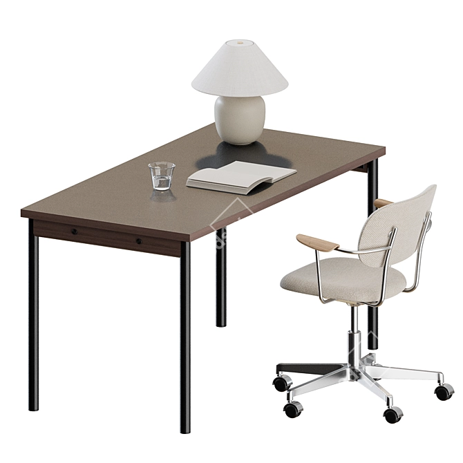 Scandinavian Style Workspace Set with Chair 3D model image 6