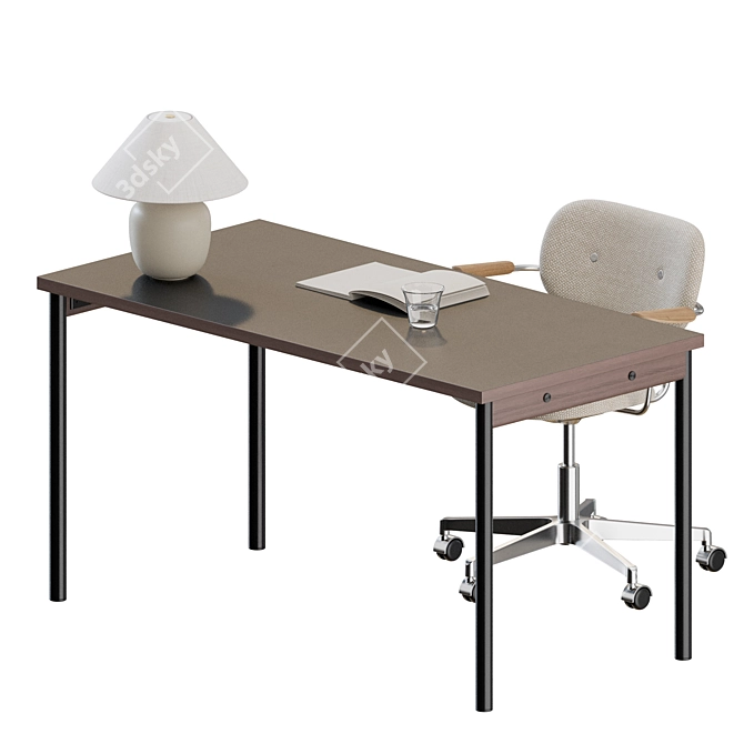 Scandinavian Style Workspace Set with Chair 3D model image 7