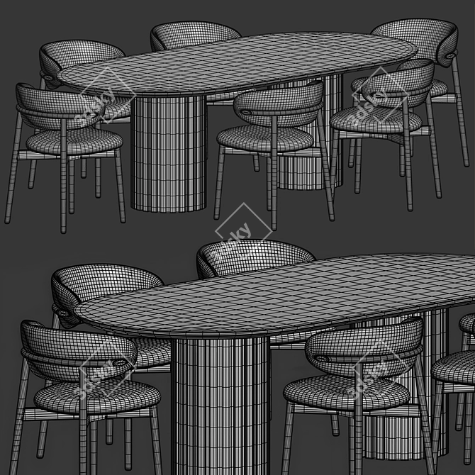 Modern Oak Oval Dining Set 3D model image 5