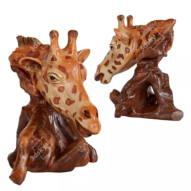 Wooden Giraffe Head Sculpture 3D model image 1