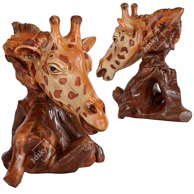 Wooden Giraffe Head Sculpture 3D model image 3