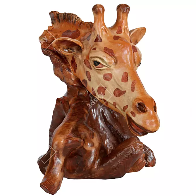 Wooden Giraffe Head Sculpture 3D model image 4