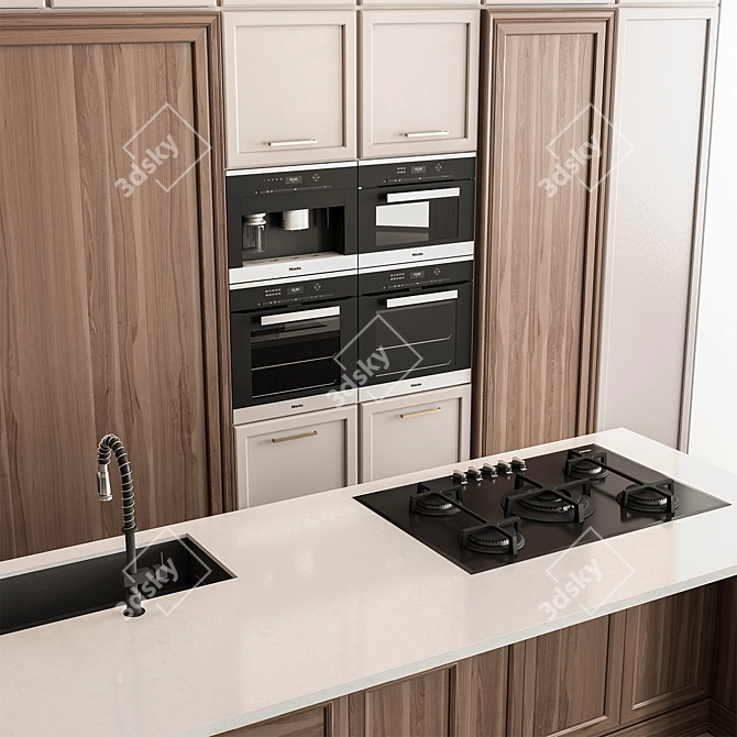 Elegant Cream Kitchen Set 3D model image 3