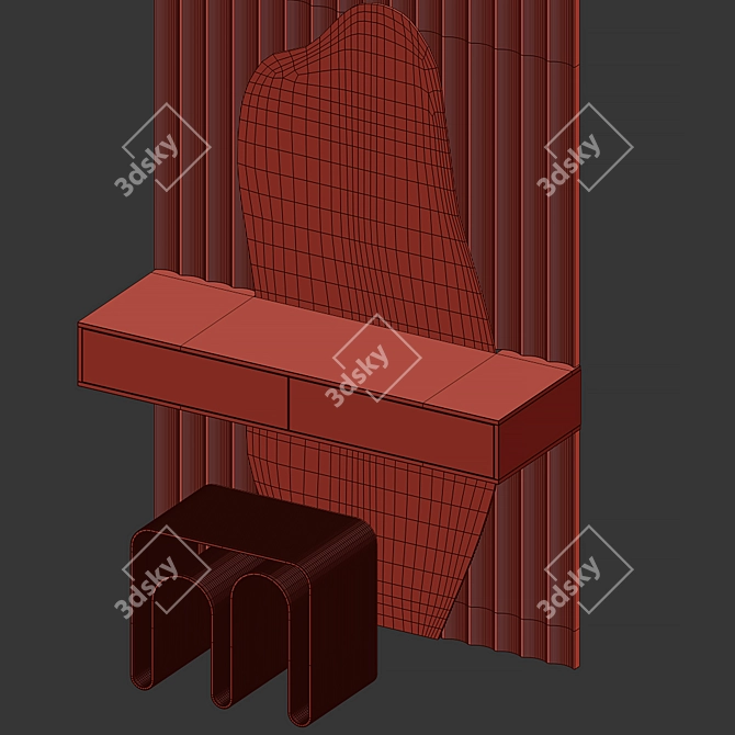 Modern Asymmetrical Vanity Table 3D model image 9