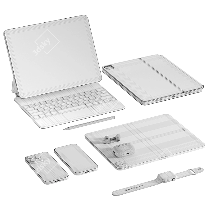 Apple White Tech Set Bundle 3D model image 6