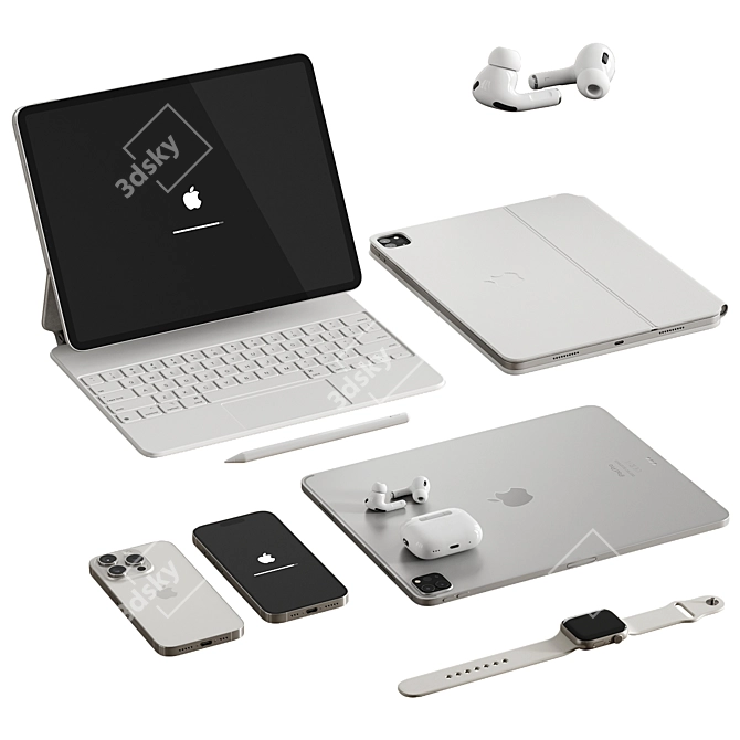 Apple White Tech Set Bundle 3D model image 7