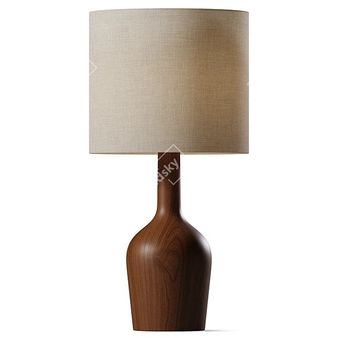 Hand-Turned Walnut Wood Lamp 3D model image 1