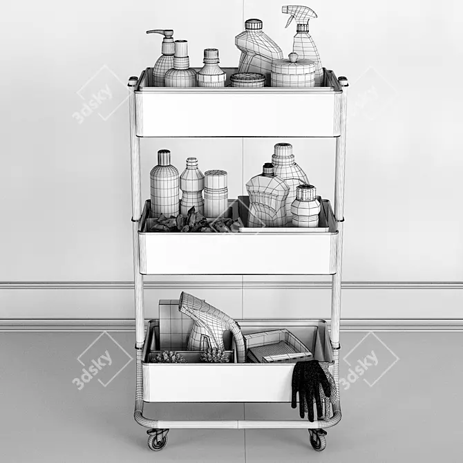 Cleaning Trolley with Fillings 3D model image 7