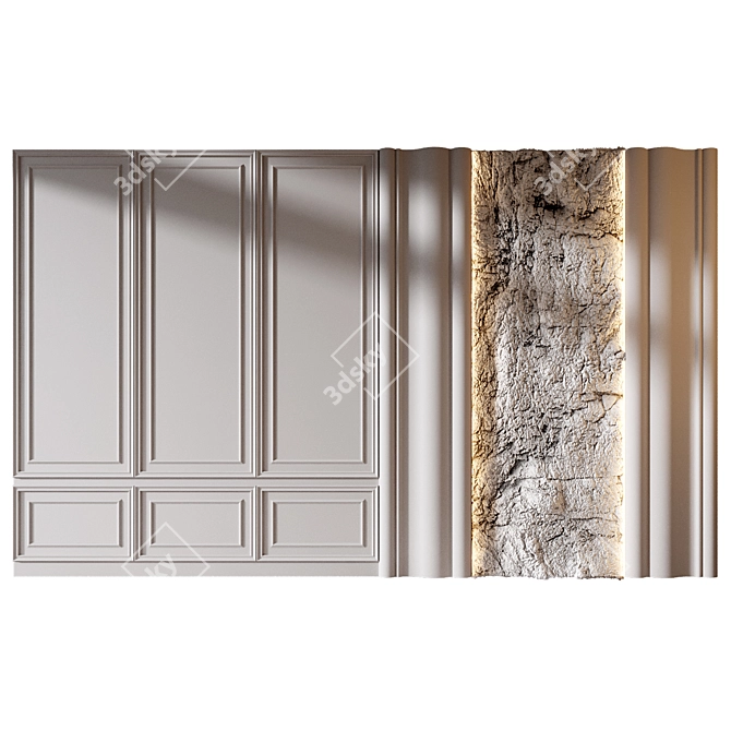 Wood Gypsum Wall Panel Set 3D model image 1