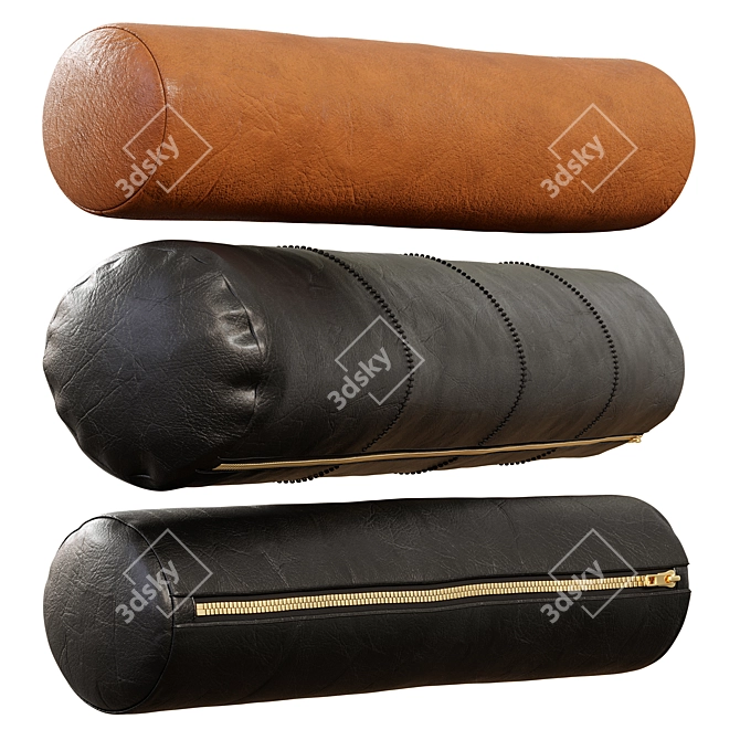 Luxury Leather Bolster Throw Pillows 3D model image 2