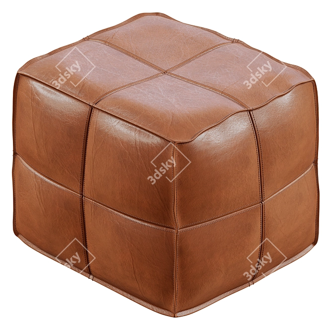 CB2 Brown Leather Square Pouf 3D model image 3