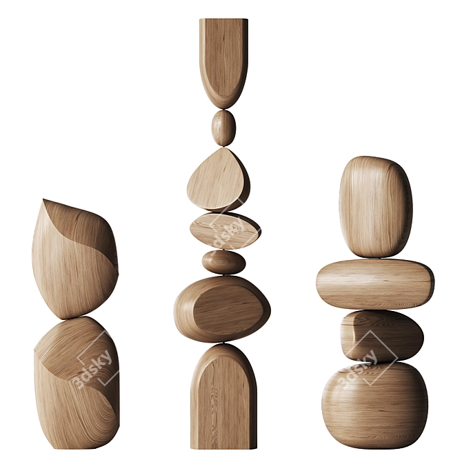 Abstract Wood Sculpture Set 3D model image 1