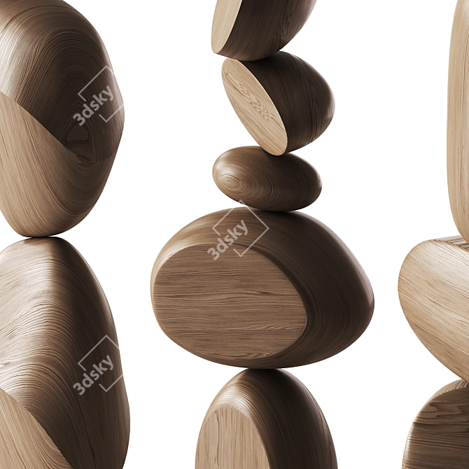 Abstract Wood Sculpture Set 3D model image 4