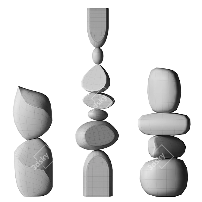 Abstract Wood Sculpture Set 3D model image 5