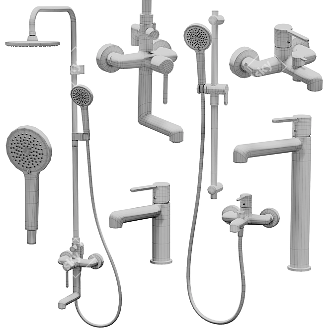 Modern Shower and Faucet Set 3D model image 3