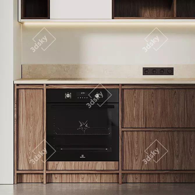 Wood Japandi Modern Kitchen Set 3D model image 4