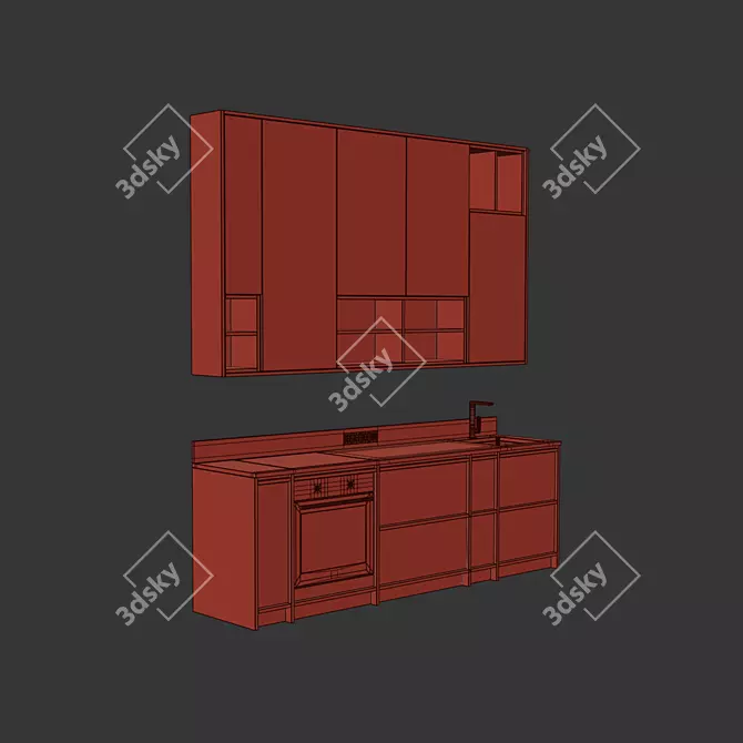 Wood Japandi Modern Kitchen Set 3D model image 7