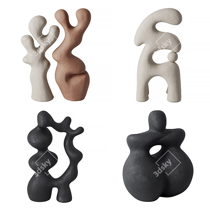 Modern Abstract Sculpture Set 01 3D model image 1