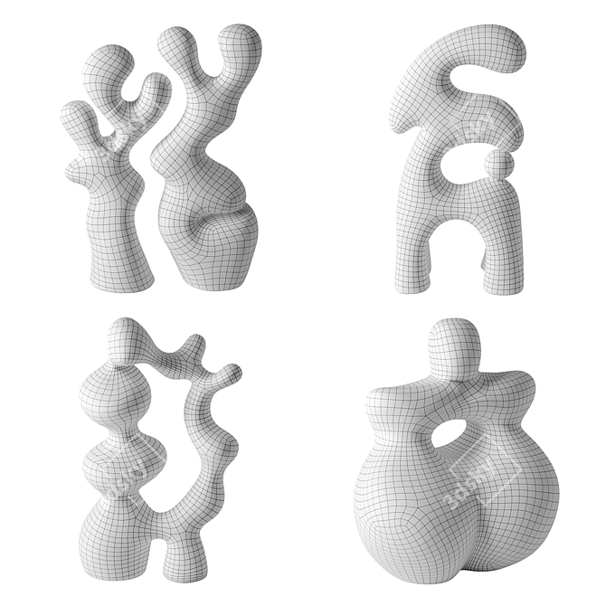 Modern Abstract Sculpture Set 01 3D model image 6