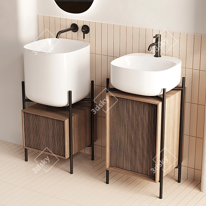 Moon Ceramic Washbasin Vanity Set 3D model image 2