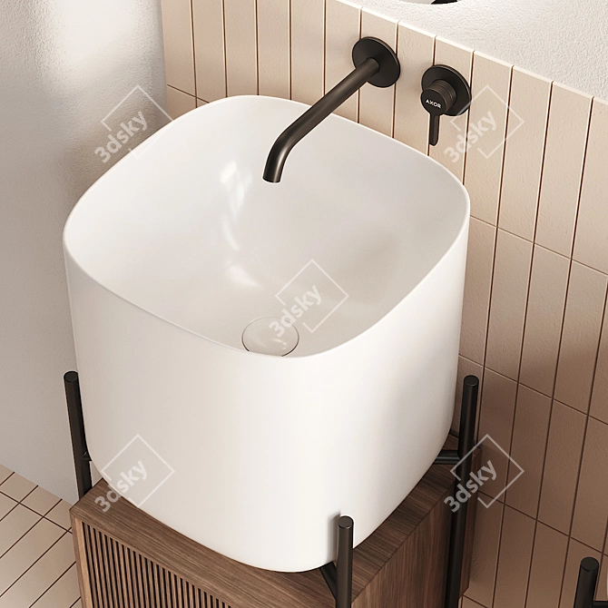 Moon Ceramic Washbasin Vanity Set 3D model image 4