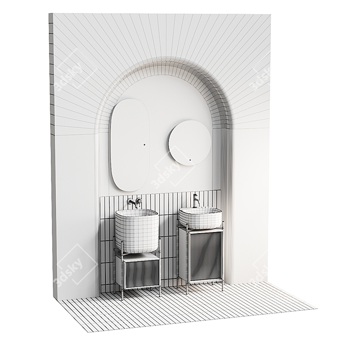 Moon Ceramic Washbasin Vanity Set 3D model image 5