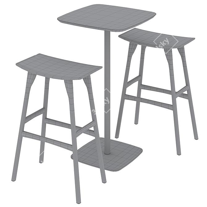 Rustic Bar Set: Parsons Table & Osso Stool 3D model image 5