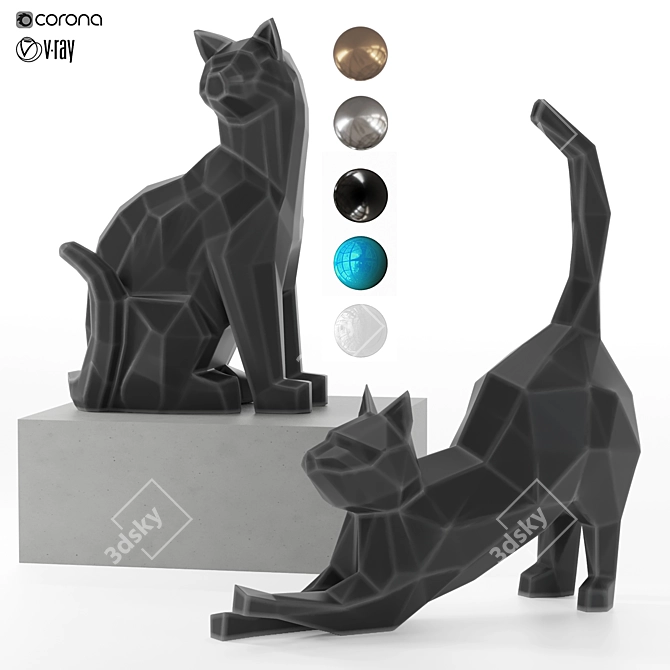 3D Geometric Cat Sculpture for High Resolution Renders 3D model image 1