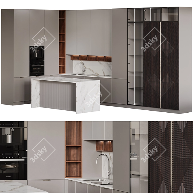 Garda Decor Corner Kitchen with Island 3D model image 1