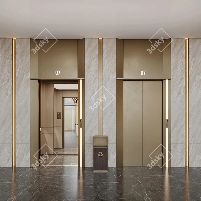 Modern Elevator Lobby Design Kit 3D model image 1