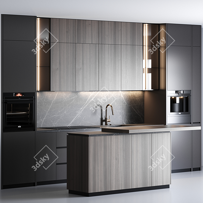 Modern Kitchen 3D Design Set 3D model image 1