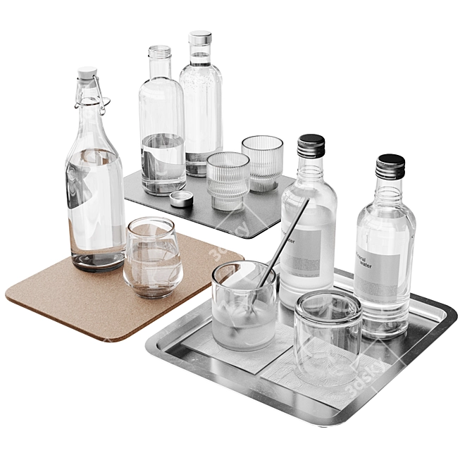 Water Bottle and Glass Set 3D model image 1